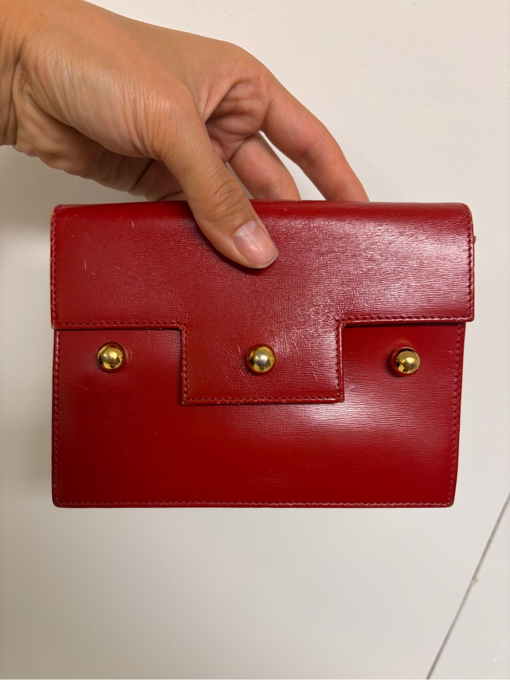 Paloma Picasso Red Leather Clutch or Wallet Made in Italy with Gold Hardware